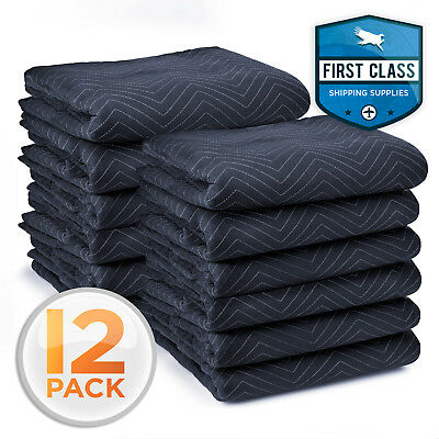 12 Moving Blankets Furniture Pads - Pro Economy - 80" X 72" Navy Blue And Black