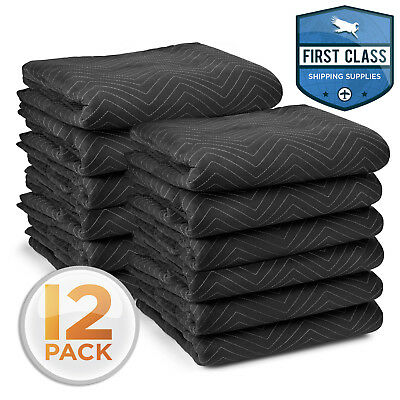 Moving Blankets 80" X 72" Pro Economy - 12 Pack - Black Shipping Furniture Pads